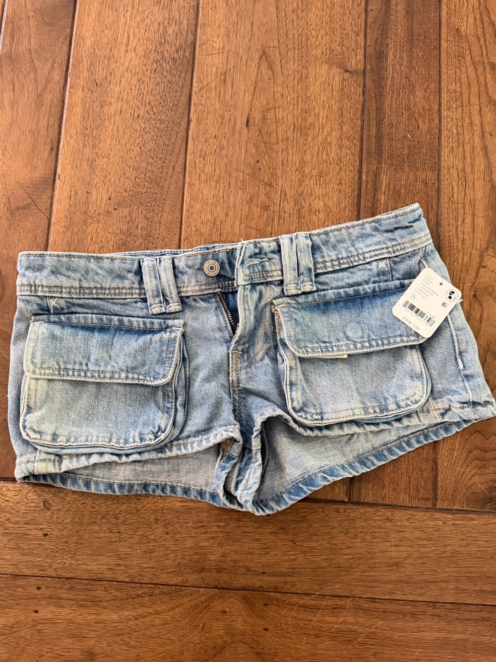 Free People Light Blue Denim Cargo Pocket Shorts